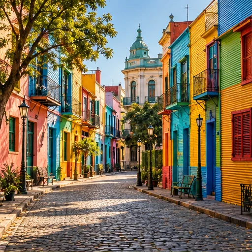 Yapay zekâ ile oluşturulmuş renkli Buenos Aires sokakları görseli.